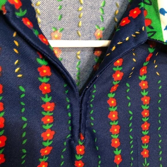 Vtg NPC Fashions Womens Blouse M Poly Retro 3/4 Sleeves Spread Collar Floral - Picture 7 of 10